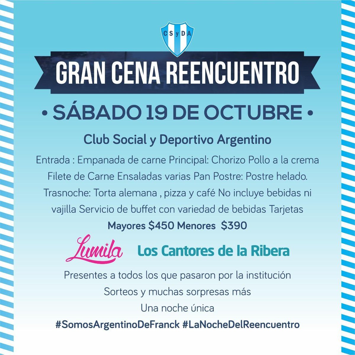 En <a href="/ArgentinoFranck/">Argentino de Franck</a> gran cena de reencuentro el sábado 19 de octubre