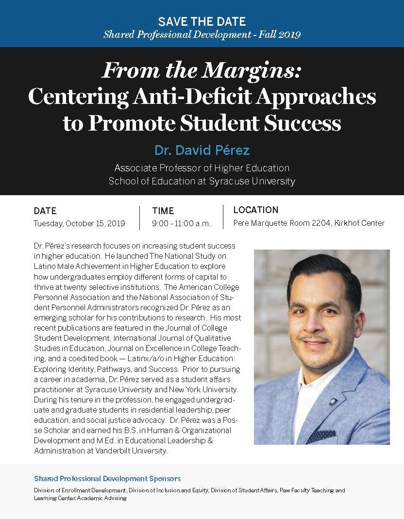drdavidperezii's tweet image. Looking forward to my visit with @GVSU students, faculty, and staff next week.  We will be discussing how to integrate #AntiDeficit &amp;amp; #AssetBased research into practices that foster #StudentSuccess in #HigherEd.  Thanks for extending me this invitation Dr. #MarleneKowalskiBraun!