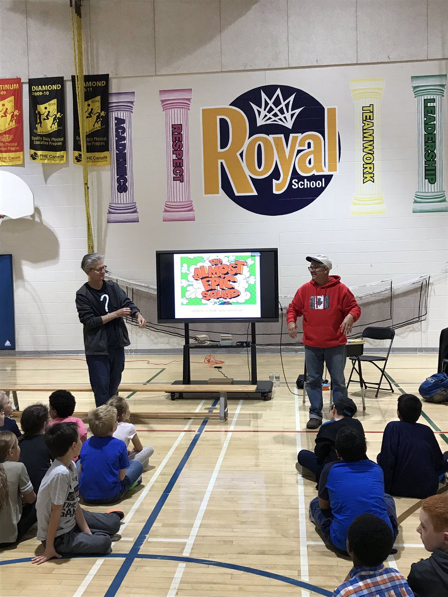 Such an awesome afternoon with <a href="/kevinarts/">kevinarts</a> and <a href="/richardscrimger/">richard scrimger</a> at Royal School. Thrilled to have Ralph Maybank students here as well. <a href="/RalphMaybank/">Ralph Maybank School</a> <a href="/RoyalSchoolLib/">Royal School Library</a>