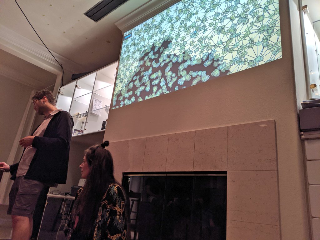MollzMP's tweet photo. .@yuliakrolik and @o1sound sharing and discussing their projects, which they create through their studio @pixelsandplans. The hydrologist in me particularly loved the visualization of liquid flowing through sand grains. 💜💜😍 Hosted @Rainbow_Mansion. https://t.co/mr6lzL14vJ