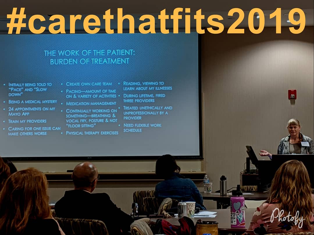 iamCoachNicole's tweet photo. "Just because I can do doesn't necessarily mean I should do it." #CareThatFits2019 critical conversations. Thx to patients who are sharing their stories. We are #learningtogether & #growingtogether. #minimallydisruptivemedicine #medicallyinteresting @KerUnit #chronicallyfabulous https://t.co/Joniq6uPDb