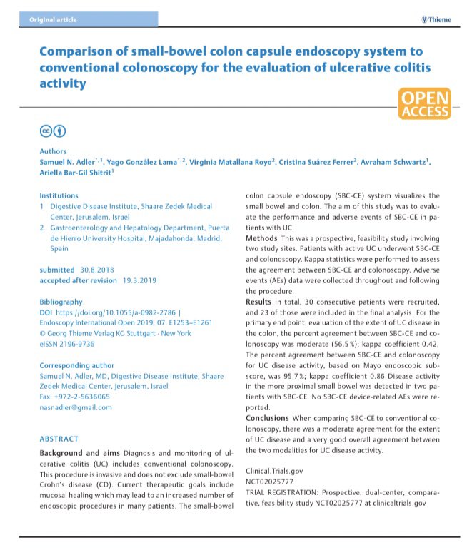 EIIPuertaHierro's tweet photo. So happy to see our collaborative work between @EIIPuertaHierro #Madrid and @ShaareZedekMed #Jerusalem about panenteric #capsulendoscopy #pillcam in #ulcerativecolitis #IBD
Will it ever play a role in #UC? https://t.co/BXnHqrZxMs
@geteccu @VirginiaMatall1 @SEEDendoscopia https://t.co/GMg6z9mkPq
