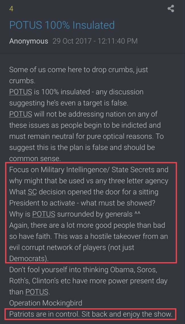 Focus on MI/State Secrets & why might that be used vs any three letter agency What SC decision opened the door for a sitting President to activate - what must be showed?Why is POTUS surrounded by generals ^^...Patriots are in control. Sit back and enjoy the show