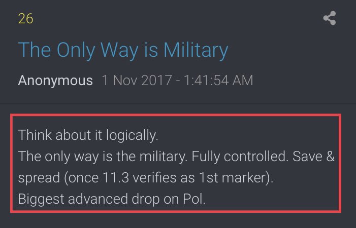 Think about it logically.The only way is the military. Fully controlled. Save & spread (once 11.3 verifies as 1st marker).Biggest advanced drop on Pol.