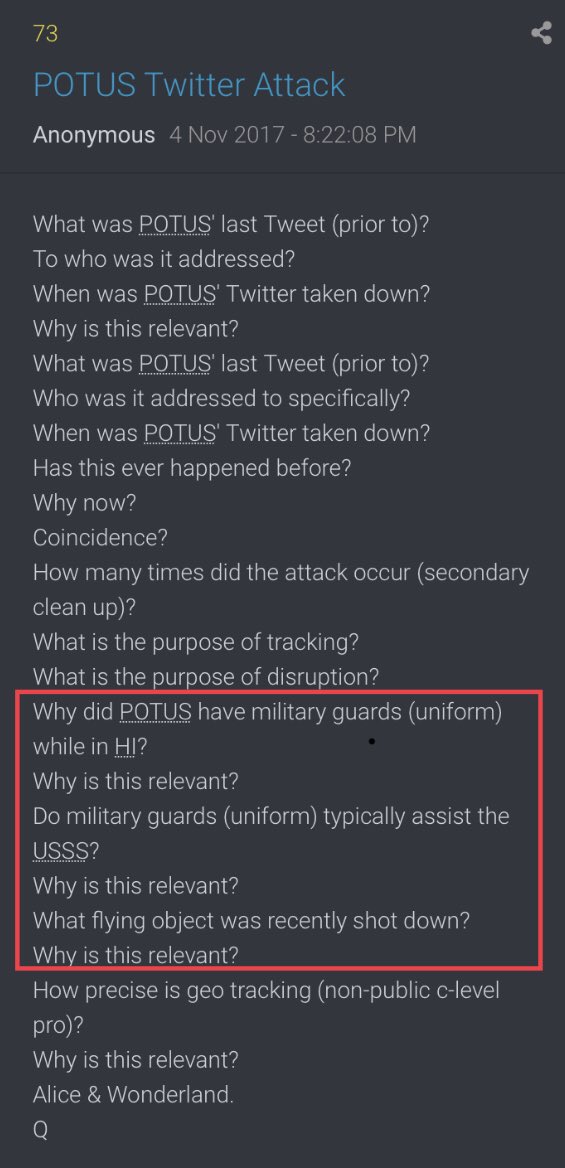...Why did POTUS have military guards (uniform) while in HI?Why is this relevant? Do military guards (uniform) typically assist the USSS?Why is this relevant?What flying object was recently shot down?Why is this relevant?...