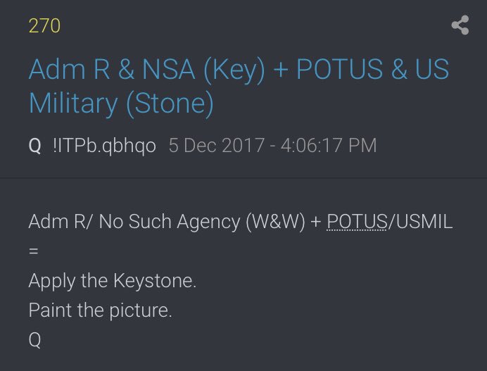 Adm R/ No Such Agency (W&W) + POTUS/USMIL =Apply the Keystone.Paint the picture. Q