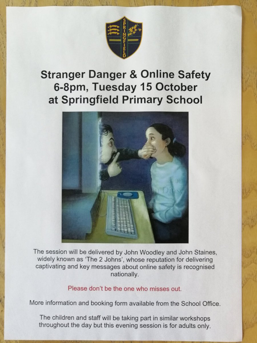 SpringfieldPri2's tweet image. Parents don't forget about our e-safety evening on 15th October with the 2 Johns #staysafeonline #internetsafe