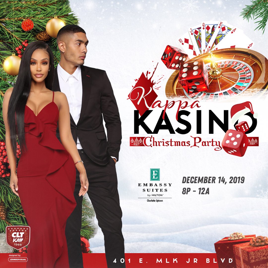 The Charlotte Alumni (NC) Chapter of Kappa Alpha Psi Fraternity, Inc. presents the 3rd Annual Kappa Kasino Christmas Party. Cocktail Attire is appropriate for this event. There will be FULL DINNER BUFFET 
Click Link In Bio To Purchase Tickets