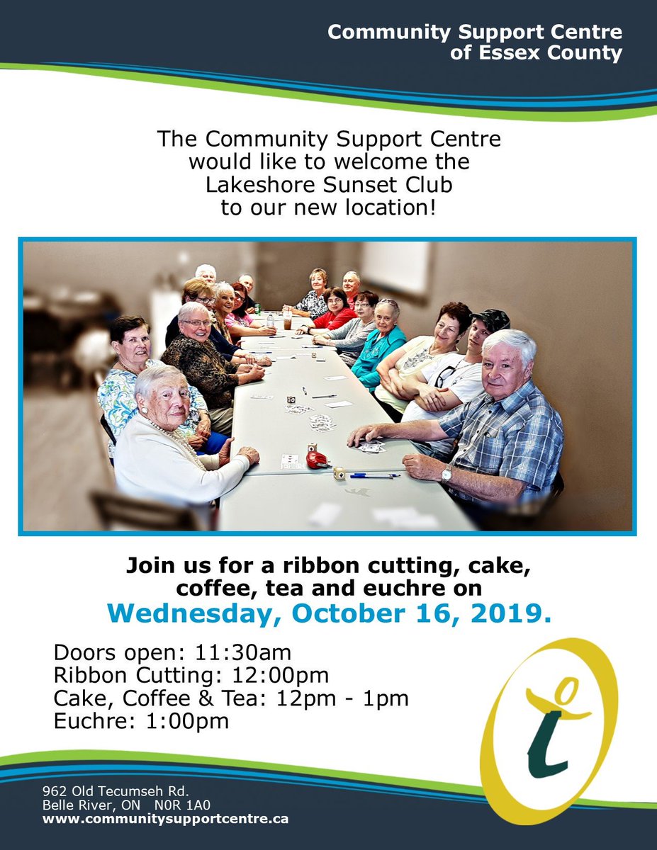 CscEssexCounty's tweet photo. Mark your calendar and join us at our first Euchre Day in our new location! #CSC #RibbonCutting #Euchre #LetsPlayCards #Lakeshore #FreeCake #RideTheElevator https://t.co/knTr5ibUki