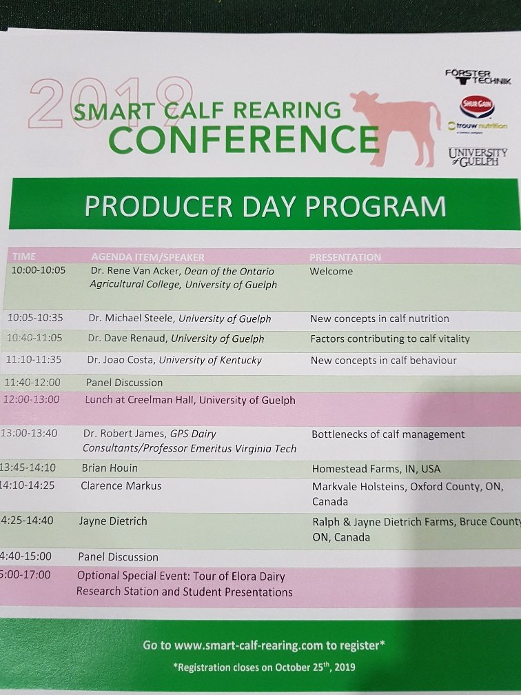 Here is the schedule for the day also at 3pm a tour of the Elora Dairy
