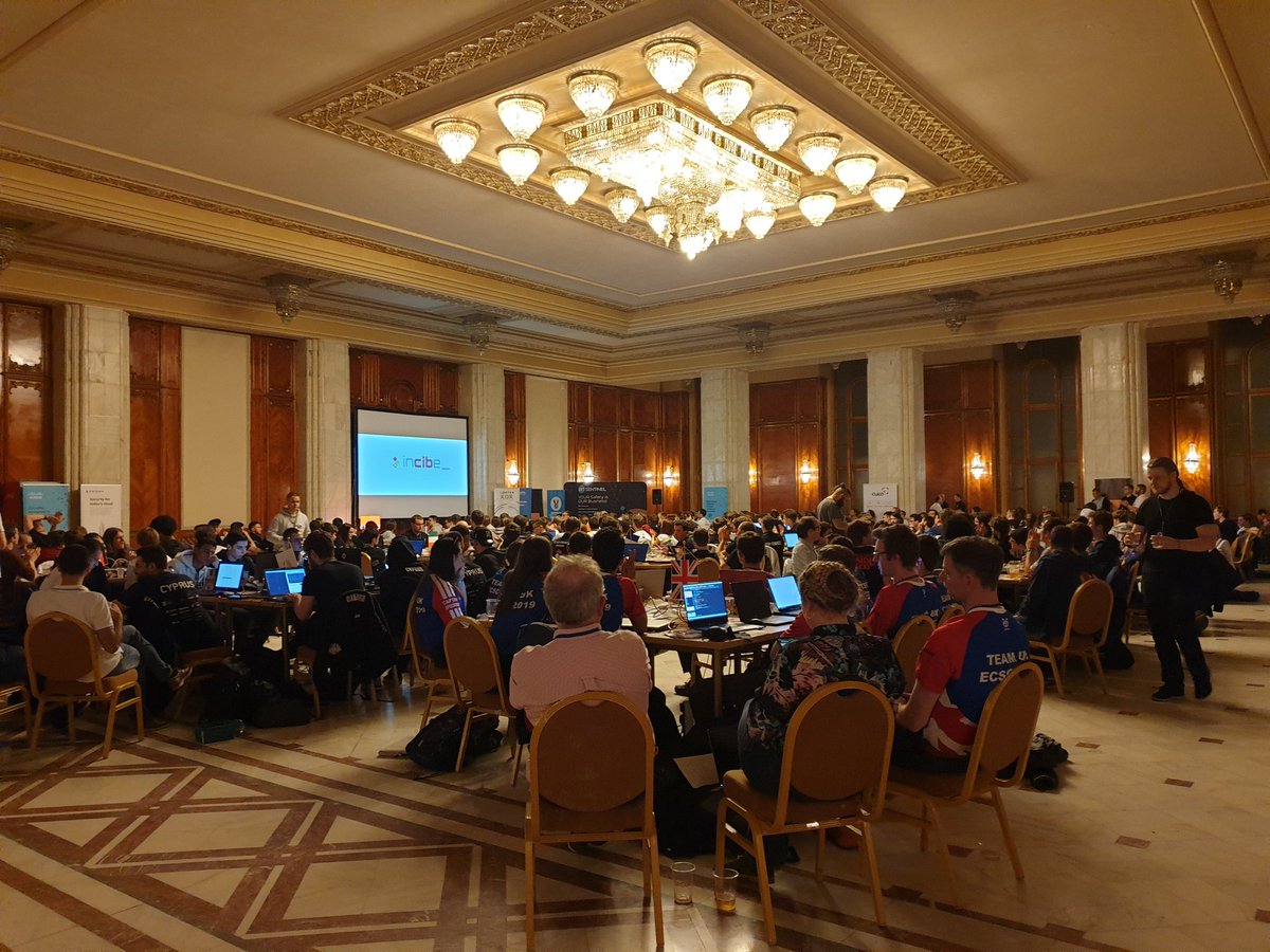 The participants of the European Cyber Security Challenge 2019 arrived this evening at the Palace of the Parliament in Bucharest and presented themselves with creative movies. The game is on for tomorrow. Good luck to all the teams! #ECSC2019 <a href="/r/">Rex Hammock</a>🇹🇩🇪🇺🍀