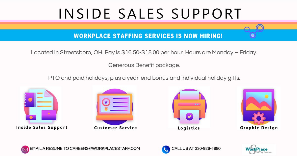 Brand new opportunity for a professional with Inside Sales Support experience

Apply today either below or by sending a resume to careers@workplacestaff.com!

#jobsearch #jobseekers #workplace #workplacestaffing #CareerOpportunities #ApplyNow #insidesales

workplacestaff.com/jobs/inside-sa…