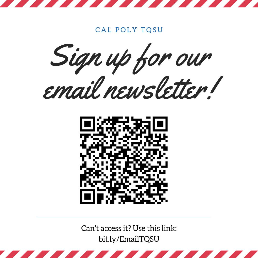 ❗️ (1) UNREAD MESSAGE ❗️
Have you signed up for our email newsletter yet? If not, be sure to use this QR Code to sign up or use the link bit.ly/EmailTQSU!