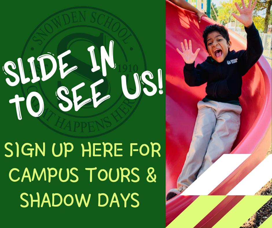 Slide in to see us at Snowden School! Click the link below to find our Sign Up for Tours and Shadow Days.
Elementary School Tours:
signupgenius.com/go/70A0545AFAC…
Middle School Tours:
signupgenius.com/go/70a0545afac…
6th Grade Shadow:
signupgenius.com/go/70a0545afac…