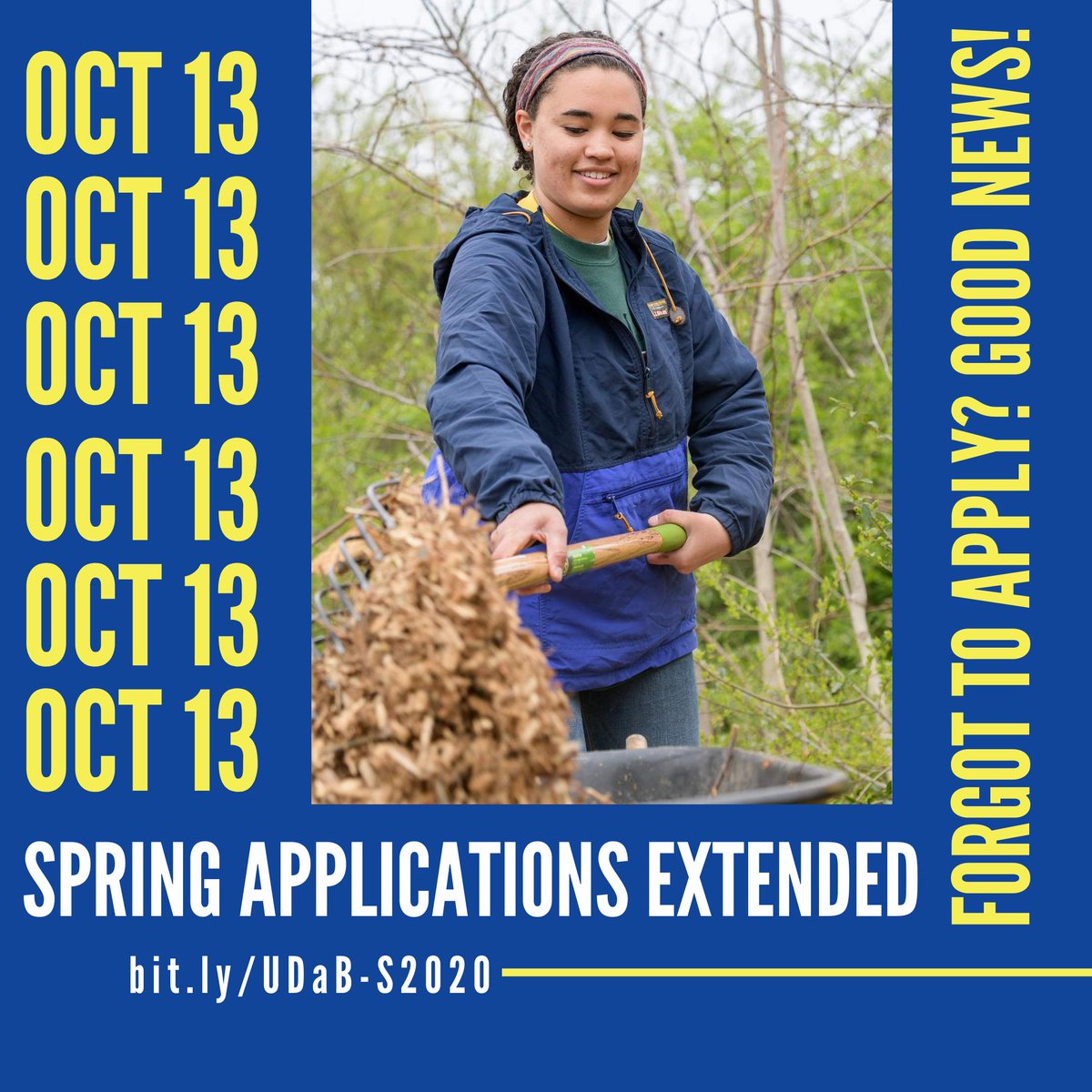 Good news, the Spring Program Application deadline has been EXTENDED! Applications will close on OCTOBER 13th, so visit sites.udel.edu/sdi-udab/ and check out our 24 programs and apply! Email us at bluehenbreaks@udel.edu with any questions!