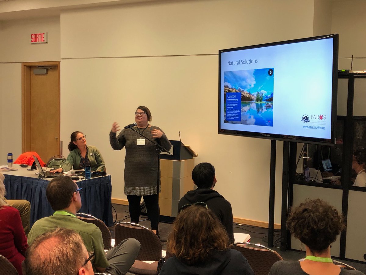 WoodleyAlison's tweet photo. @cpaws Florence Daviet and @ParksCanada Elizabeth Nelson co-lead session on natural infrastructure and climate change at the #Canadianparksconference https://t.co/FSyWU74ZJt