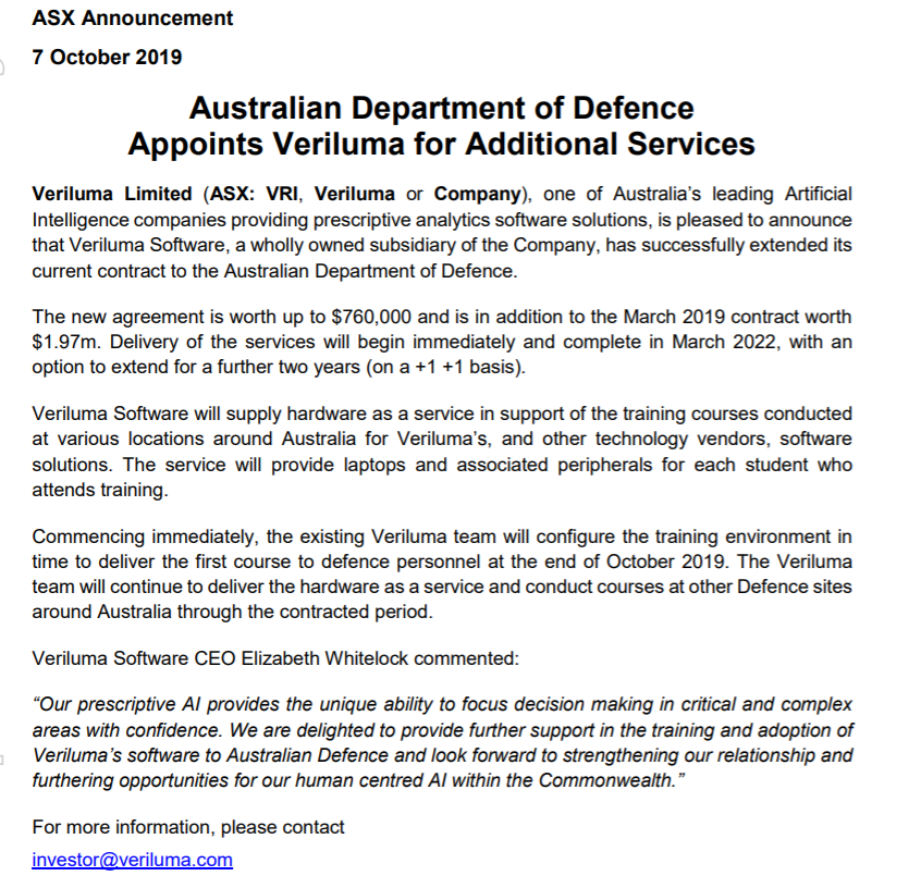 Timbercap1's tweet image. $VRI @Veriluma Wins upgrade to Australian Defence Department contract. bit.ly/2Ox6nfg
#PrescriptiveAI #ArtificialIntelligence #Metadata #DataAnalysis