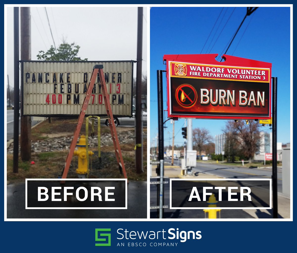 stewartsigns's tweet image. Check out this incredible before and after of the sign update for Waldorf Volunteer Fire Department! #sign #firedepartment #signupdate