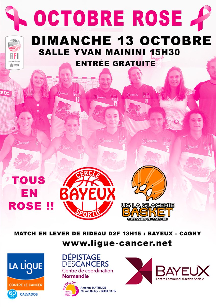 CSBayeuxBasket's tweet photo. Tous en Rose à Bayeux - salle Mainini à partir de 13h15 dimanche 13 octobre pour une belle après-midi de basket 
 @M_Lepoultier  @BayeuxOfficiel https://t.co/oxcegIpEPg