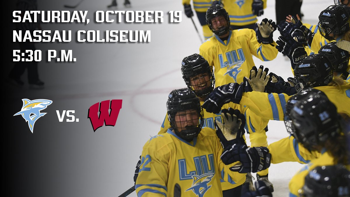 LIUAthletics's tweet photo. SCHEDULE CHANGE! 
The @LIUWHockey game against the University of Wisconsin on Saturday October 19 will now be played at the Nassau Coliseum and will now start at 5:30 p.m. 🏒🦈

📰: https://t.co/XP4iQlLjgv https://t.co/5Jtk9lkYYQ