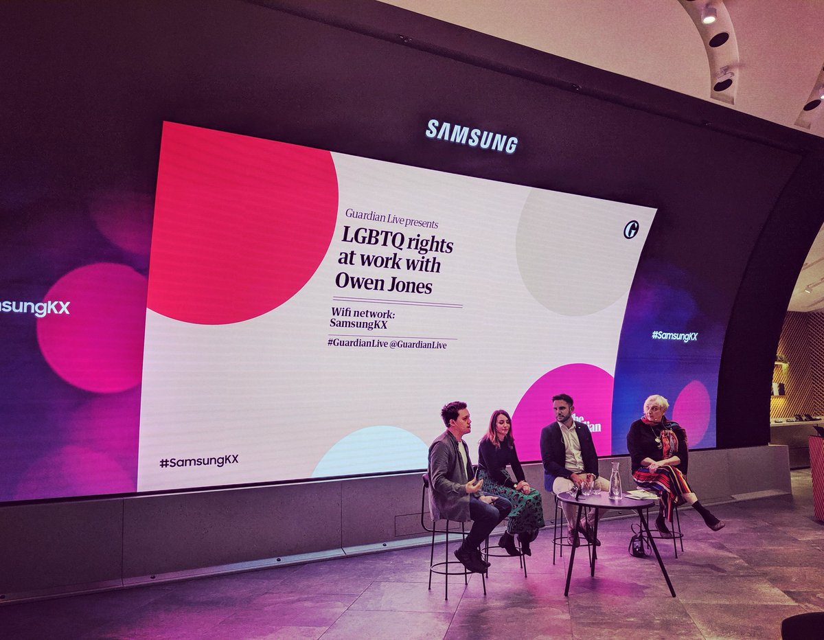 GeorgiosChiotis's tweet photo. A really thought-provoking #guardianlive panel on LGBTQ+ rights in the workplace; from pink-washing &amp; resilience to Trans-inclusivity and media representation. Congrats to    #samsungkx, @OwenJones84 and @guardianlive 👏 https://t.co/Nc4mpSCew9
