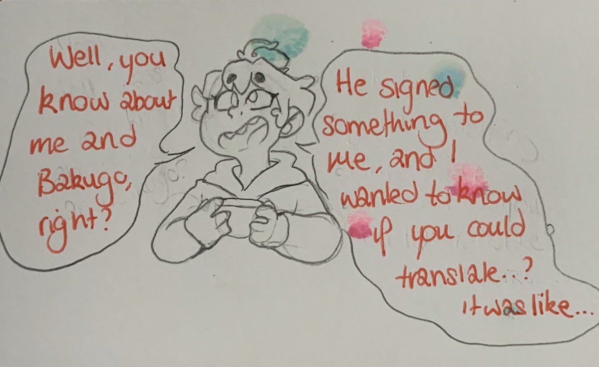 [3.81] multiple things: 1. Sorry for the colour stains on the first panel, I forgot to put my spare piece under and the ink bled through. 2. This sign isn’t entirely correct but I’m still using it for continuity sake. Thank u to  @TheOnionQueene for agreeing to help me in future!!