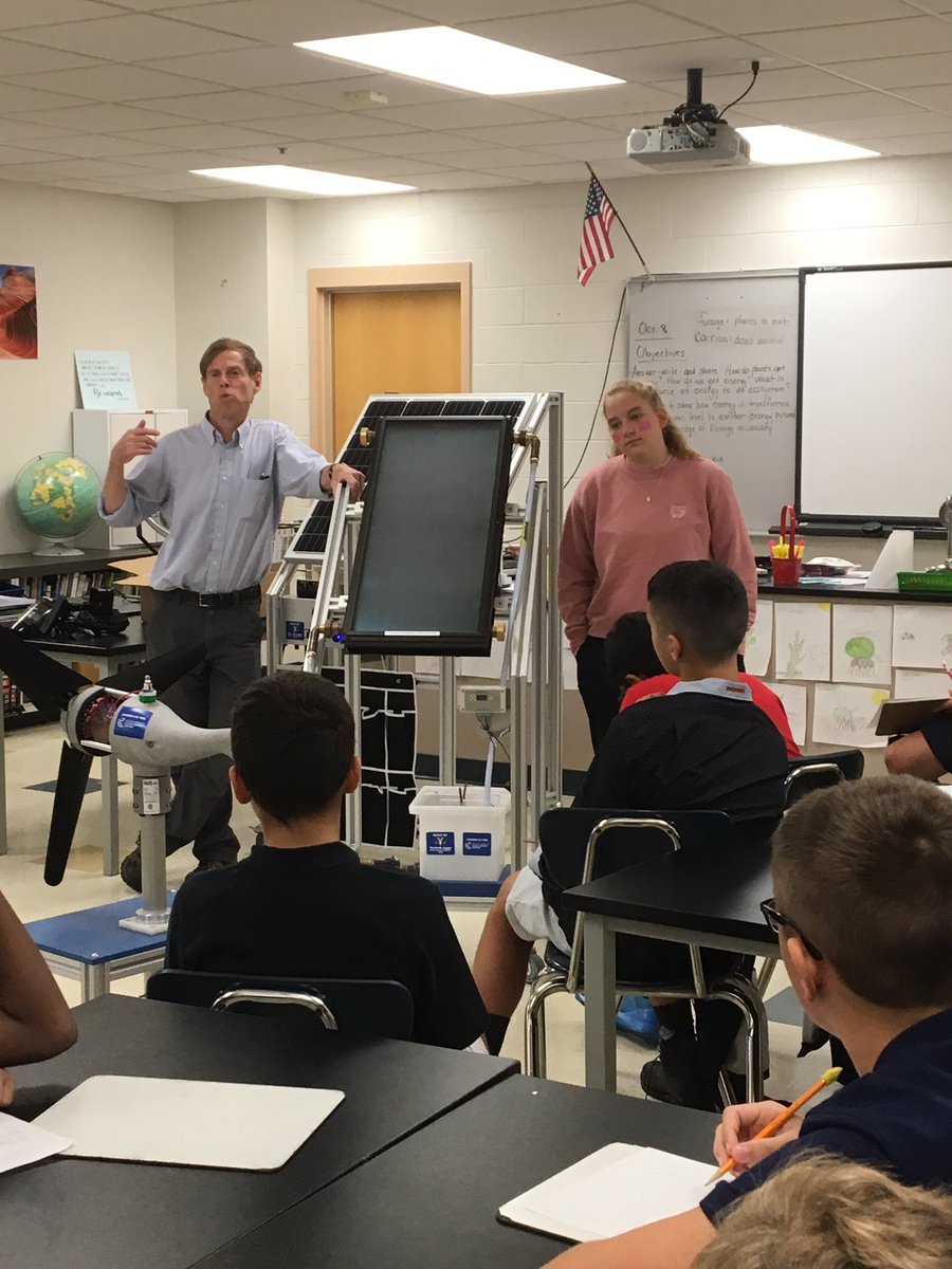 A group of HMMS 7th graders met with teacher and student reps from @NorfolkAggieHS when they delivered our renewable energy carts today! We had many excited 7th graders eager to begin studying Earth’s natural resources and renewable energy this year! #HMMSMA