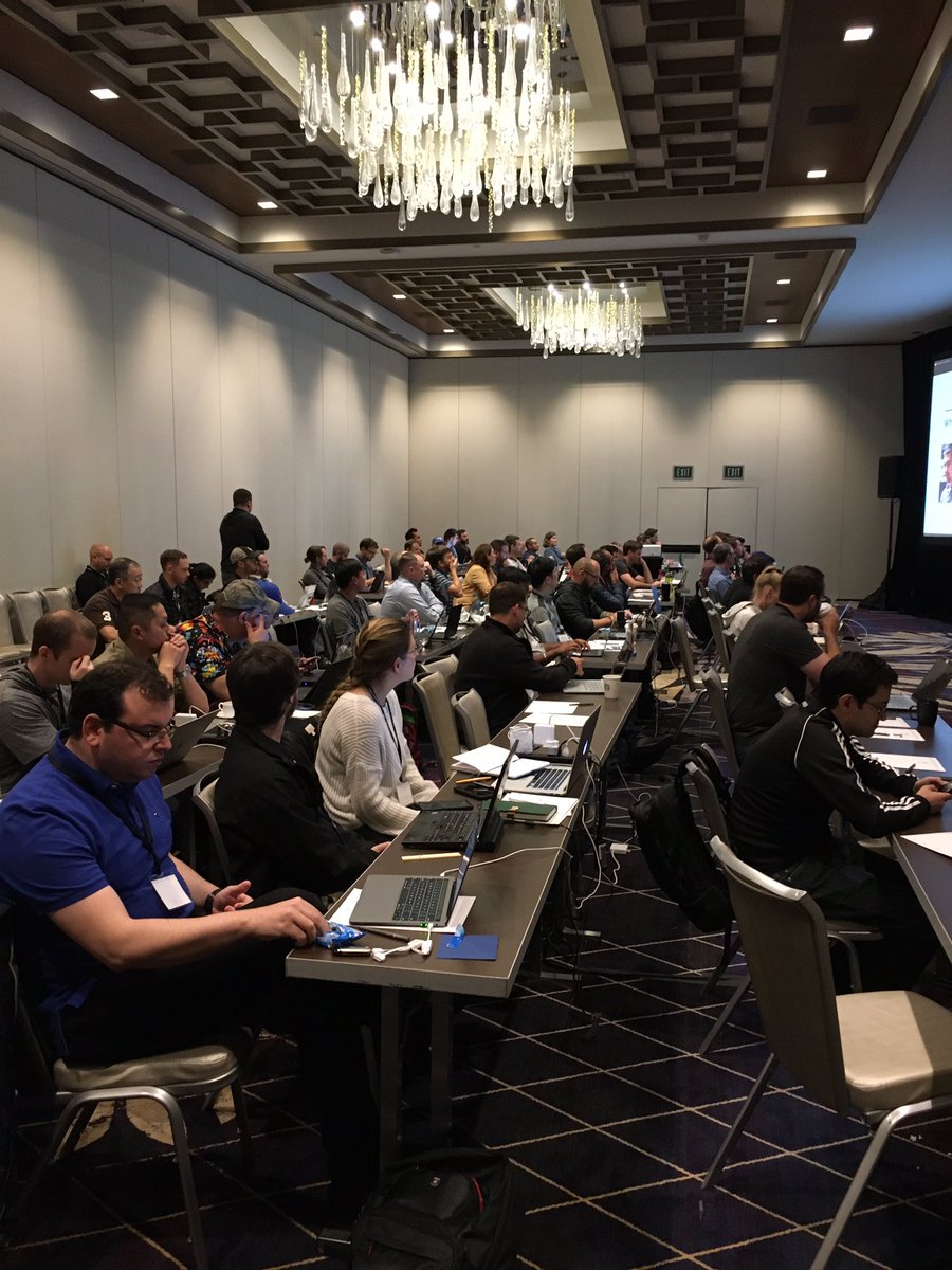 akgraner's tweet photo. Matt Bromiley (@_bromiley) and Aaron Soto (@_surefire_ ) take the stage at the pre-conference #ZeekWeek19 training as the help attendees Make Sense of Encrypted Training #Zeek #Bro https://t.co/2LCBAIr6Ch