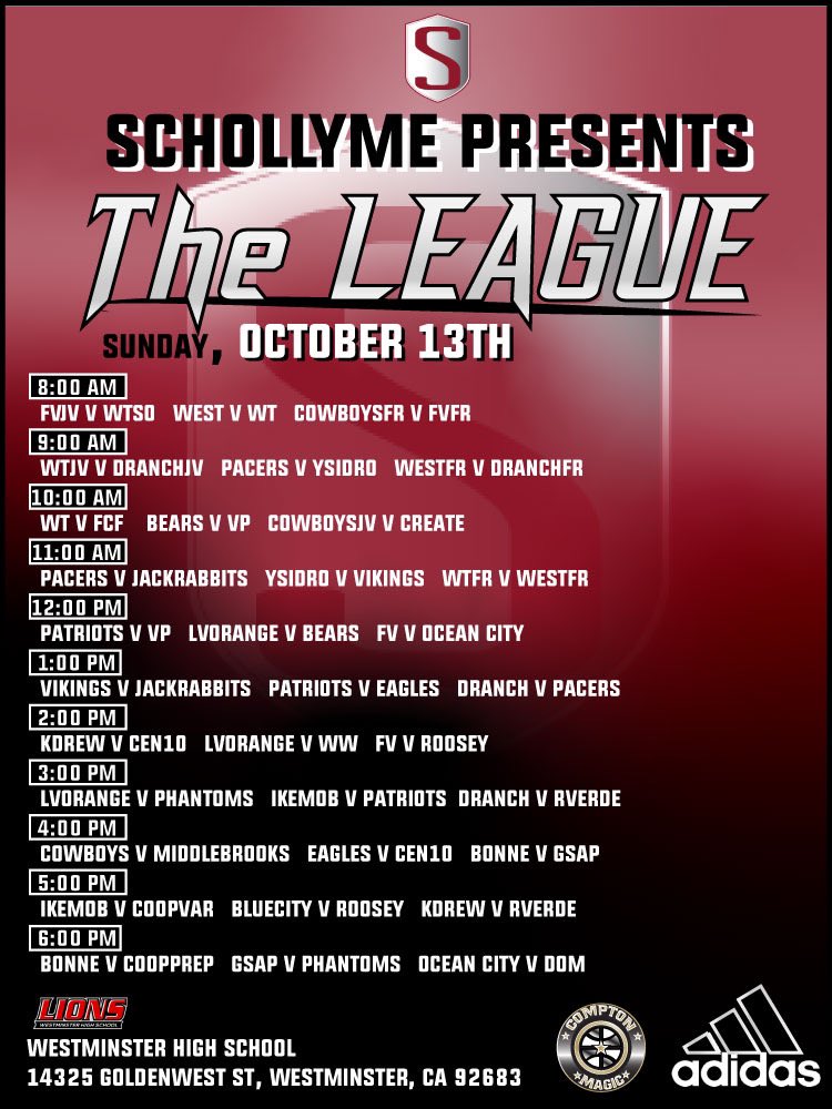 Compton Magic (@compton_magic) on Twitter photo “The LEAGUE” by <a href="/schollyme/">SchollyMe</a>
This Sunday at Westminster HS
📸 <a href="/DesignzByDomo/">Designz By Domo</a>
<a href="/niquedunning/">Dominique Dunning</a> <a href="/DougJoseph/">Doug Joseph</a> <a href="/TheeCoachBreeze/">Breeze McDonald</a> <a href="/coachrunco/">Mitch Runco</a> <a href="/getwrightskillz/">Aaron Wright</a> <a href="/DceanB/">DCean Bryant 🏁</a> @LionsCoachCJ <a href="/coachspoon2/">CoachSpoon2</a> <a href="/jeff_trepagnier/">Jeff Trepagnier</a> @UjimaLegend <a href="/lyneyaaa/">Ney 🦋</a> <a href="/Suppp_CJ/">Conway</a> <a href="/NealNieves/">Neal Nieves</a> <a href="/PeyHeyrani/">Peyman Heyrani</a> <a href="/iJustWill/">Justin Williams</a> “The LEAGUE” by <a href="/schollyme/">SchollyMe</a>
This Sunday at Westminster HS
📸 <a href="/DesignzByDomo/">Designz By Domo</a>
<a href="/niquedunning/">Dominique Dunning</a> <a href="/DougJoseph/">Doug Joseph</a> <a href="/TheeCoachBreeze/">Breeze McDonald</a> <a href="/coachrunco/">Mitch Runco</a> <a href="/getwrightskillz/">Aaron Wright</a> <a href="/DceanB/">DCean Bryant 🏁</a> @LionsCoachCJ <a href="/coachspoon2/">CoachSpoon2</a> <a href="/jeff_trepagnier/">Jeff Trepagnier</a> @UjimaLegend <a href="/lyneyaaa/">Ney 🦋</a> <a href="/Suppp_CJ/">Conway</a> <a href="/NealNieves/">Neal Nieves</a> <a href="/PeyHeyrani/">Peyman Heyrani</a> <a href="/iJustWill/">Justin Williams</a>