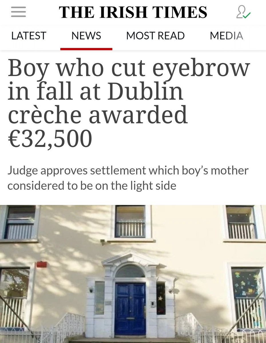 InsuranceRefIre's tweet image. Parents of boy who cut eyebrow in fall at Dublin crèche and got 2cm scar, settle for €32,500 despite boy's mother feeling offer was 'on the light side'.

We wish the creche every success in getting insurance in the future.

#InsuranceReform 

irishtimes.com/news/crime-and…