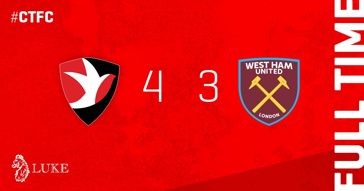 CTFCofficial's tweet photo. FULL-TIME: Robins 4, West Ham United Under-21s 3 #ctfc 

⚽️ Kemp 11, 32
⚽️ Smith 25, 55, 64
⚽️ Rosa 35
⚽️ Lloyd 67
👨‍👩‍👧‍👦 1,020 (75 away)
🍾 Smith https://t.co/FquvayDYEP
