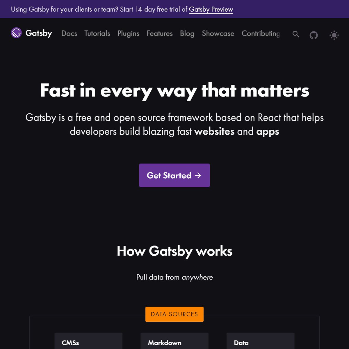 Screenshot of "dark mode" Gatsby