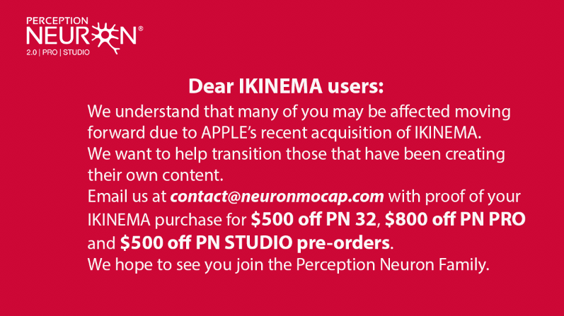 noitomocap's tweet image. #iKINEMA users, we invite you to join the #PerceptionNeuron family.