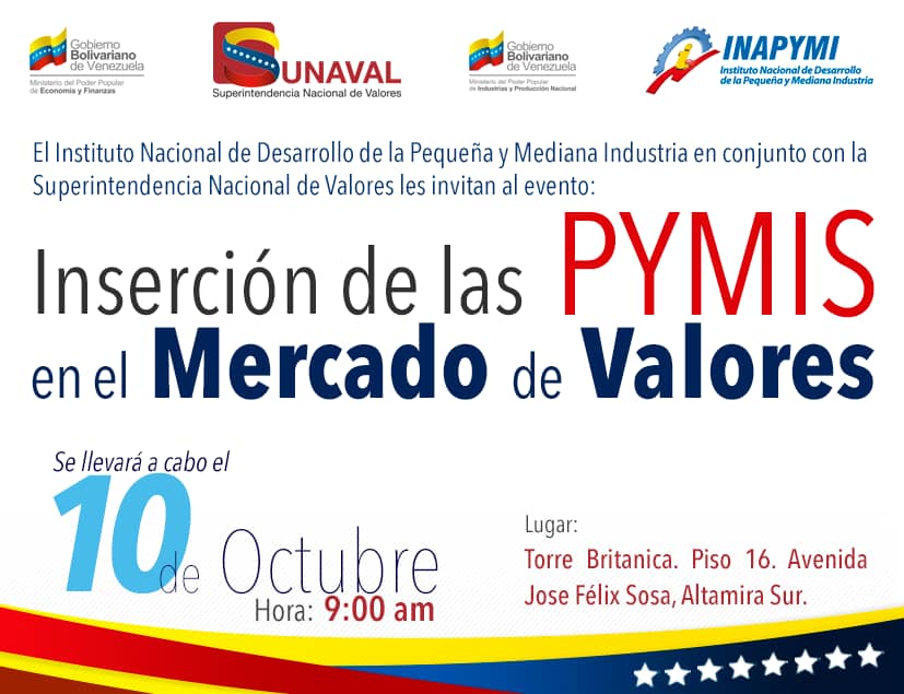 BancTrustVE's tweet photo. .@BancTrustVE estará presente en este evento el próximo 10 de Octubre donde se hablará a cerca de la Inserción de las #PYMIS en el #MercadoDeValores #Venezuela @Sunaval https://t.co/QTuZ3DJ44i