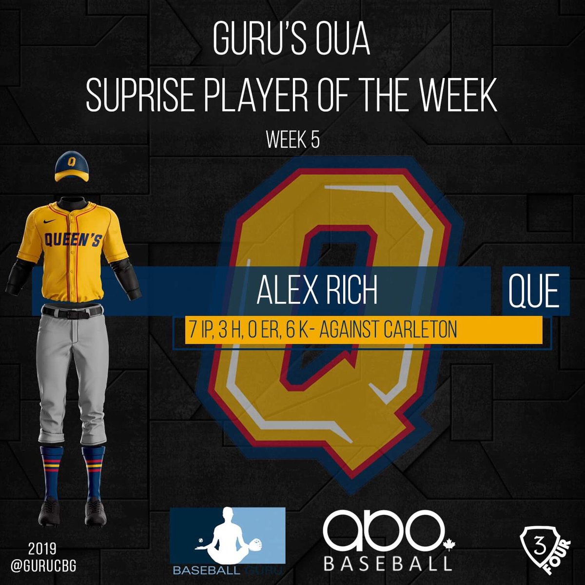 SURPRISE PLAYER OF THE WEEK goes to Alex Rich of <a href="/QueensUBaseball/">Queen's Baseball</a>