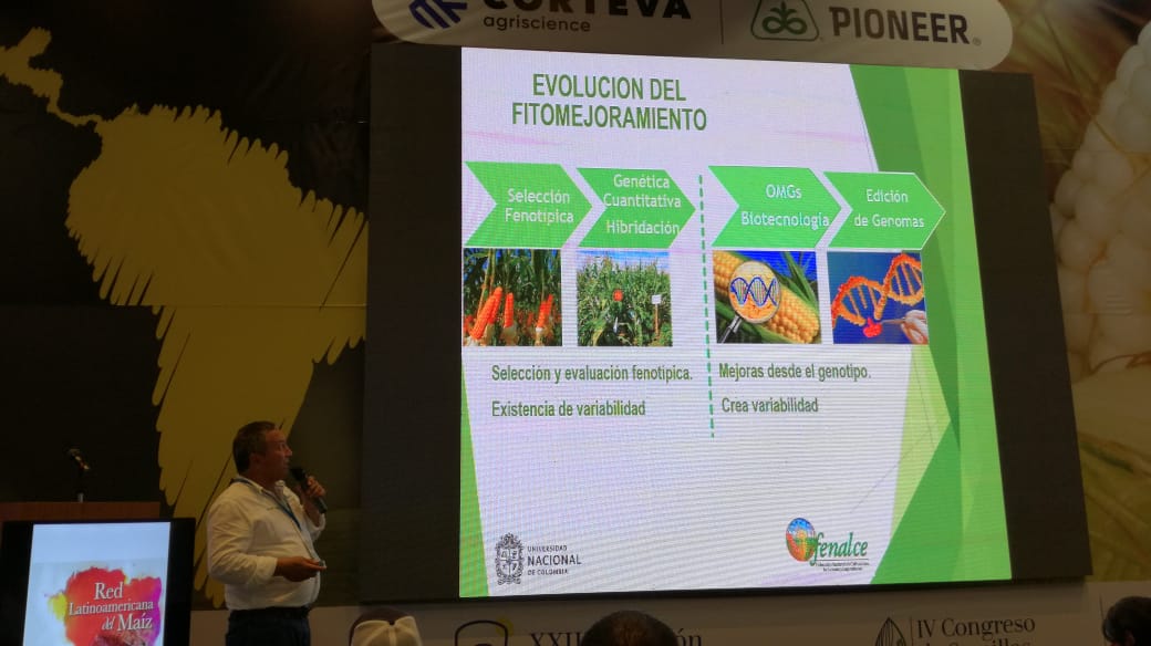 ACOSEMILLAS's tweet photo. En el #IVCongresoSemillas el gerente general de @Fenalce Henry Vanegas habla sobre avances en cultivos genéticamente modificados OGM y la experiencia del gremio. Entre los cultivos OGM se tiene la soya, el maíz y el algodón. #MaizySemillas https://t.co/2lE9PLqzE5