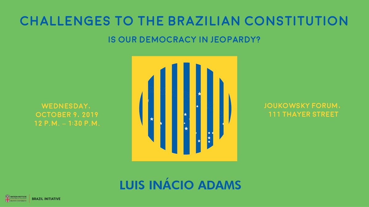 BrazilatBrown's tweet photo. Join us tomorrow at noon for a conversation with Brazil's former Attorney General, who will discuss the challenges to constitutional law posed by the government of Jair Bolsonaro and current perspectives on anticorruption practices. Lunch will be provided! https://t.co/3DlFtKfRzi