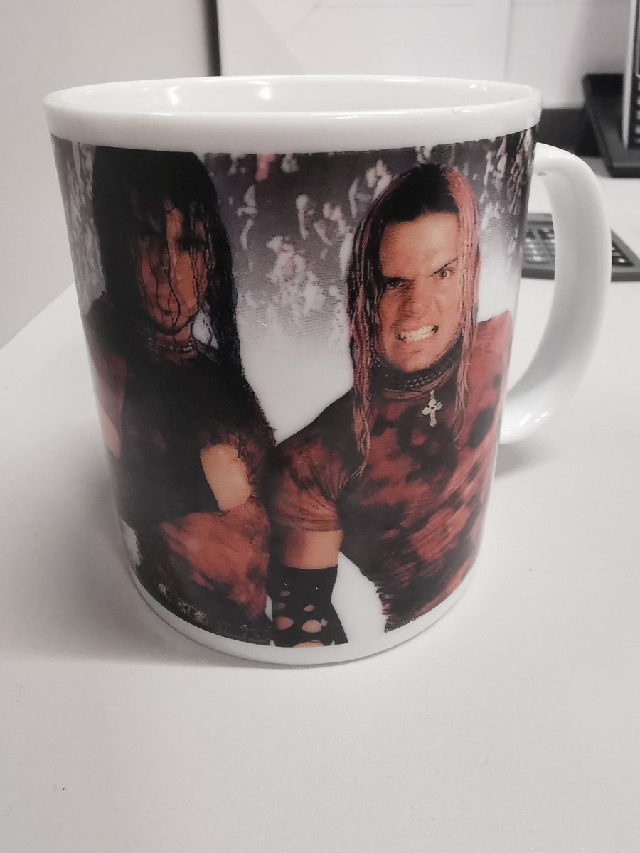 I've been watching wrestling and drinking from this mug since I was 6 years old, and it's still serving me well thanks for the memories #hardyboys #30YearsOfGrowth