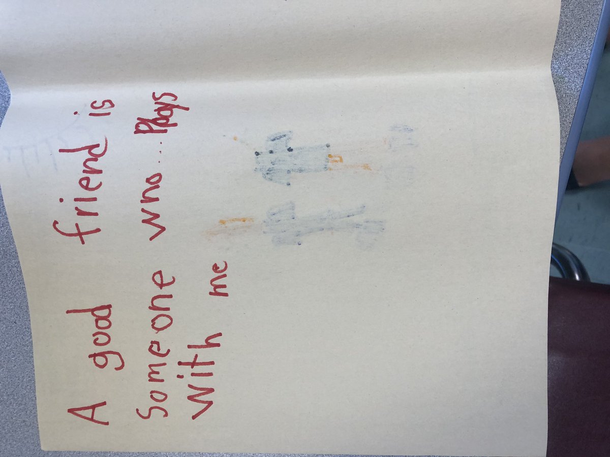 marisa_elam's tweet photo. Today we read The Bad Apple, discussed what qualities we want in our friends, and drew a picture of them. @MemorialElm https://t.co/kvt1xD9kaD