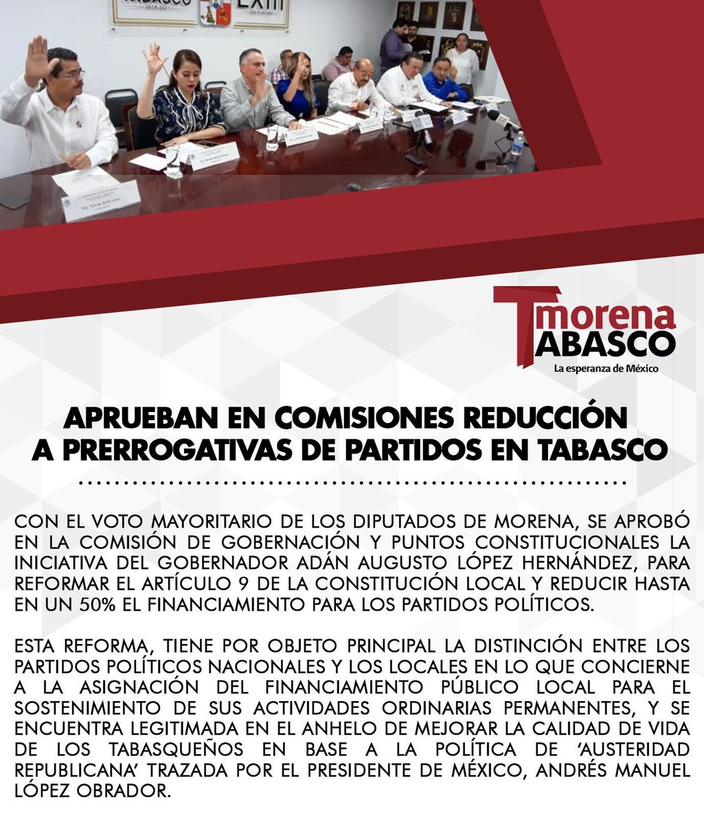 cesarburelob's tweet photo. Reconozco el firme compromiso con los tabasqueños de las diputadas y los diputados del @CongresoTab, que en comisiones respaldaron la iniciativa del ejecutivo estatal para reducir hasta en un 50% las prerrogativas a los partidos políticos. https://t.co/8BFhmVcghe