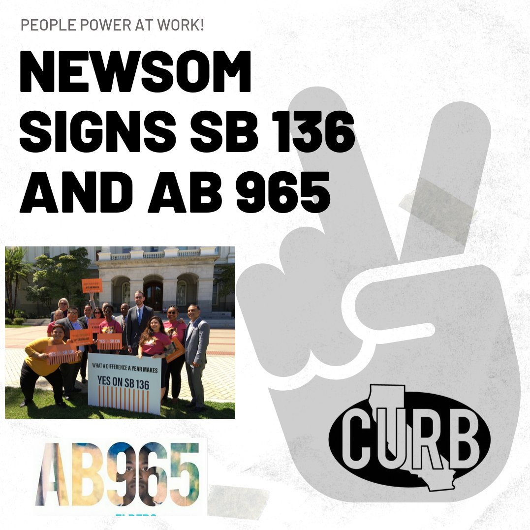 CURBprisons's tweet photo. #VisForVictory! CURB co-sponsored #SB136 and #AB965 were signed by the Governor this hour. Thank you @GavinNewsom, @Scott_Wiener and @AsmMarkStone for helping to lead CA away from extreme sentencing and #KeepFamiliesTogether. #PeoplePower makes things happen! https://t.co/SxXwzjB6c7