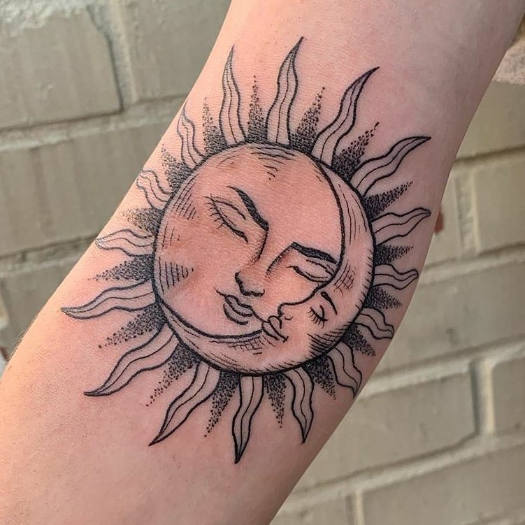Sun Kissing The Moon  tattoo idea  cutetattoo  Moon tattoo Sun tattoos  Sun and moon drawings