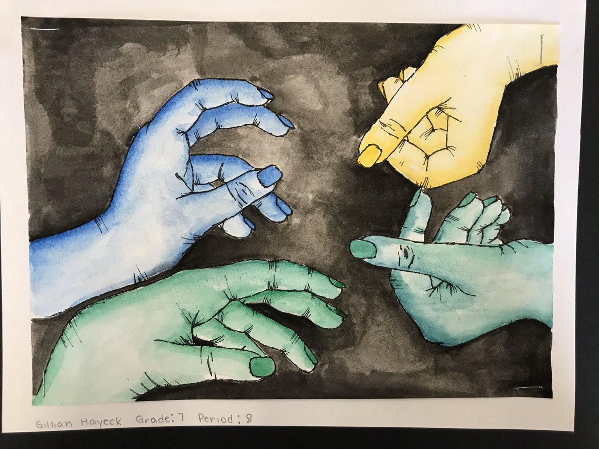 JulieCosco's tweet photo. My #seventhgrade  really impressed me with these #observational #watercolor #value #hand #paintings #wvmscosco 🙌 https://t.co/AsZUShtiJh