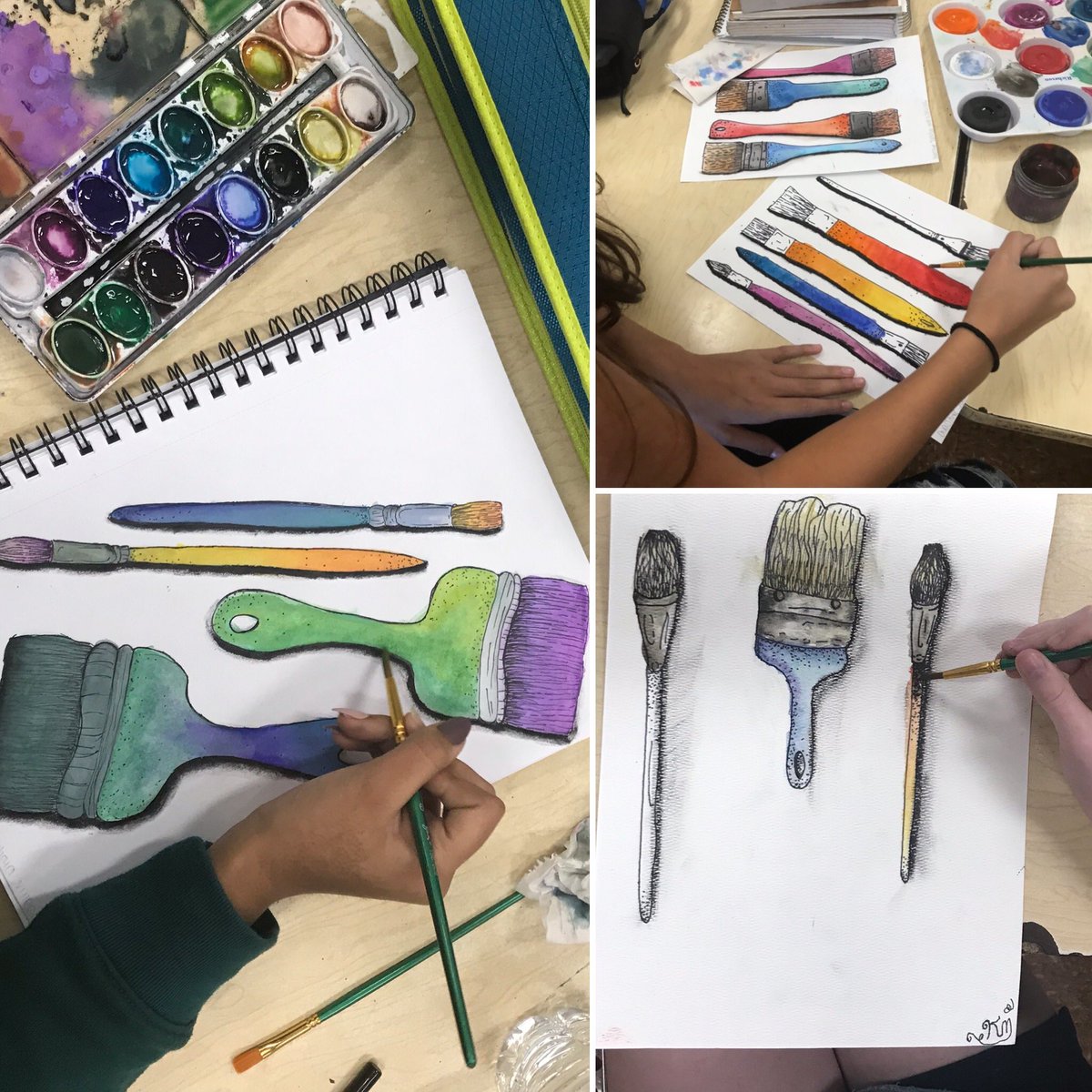 JulieCosco's tweet photo. The process of the paintbrush painting...sometimes the best inspiration is right in the cabinet. My #eighthgraders really did an awesome job #painting a paintbrush! 🖌 #wvmscosco https://t.co/GS3wGlp4iv