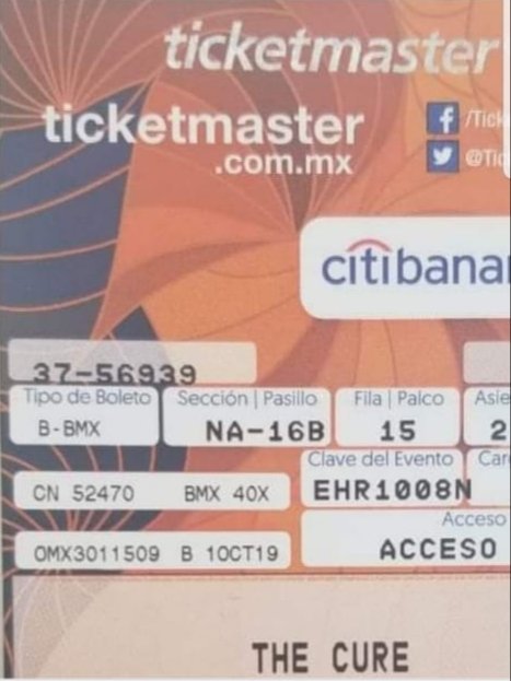 BtoTrejo's tweet photo. Vendo Boleto para The Cure, entrego en el Foro, zona Naranja B, con comprobante de pago y todo legal,  tratamos el precio..... quien? https://t.co/PNu4TnIRlW