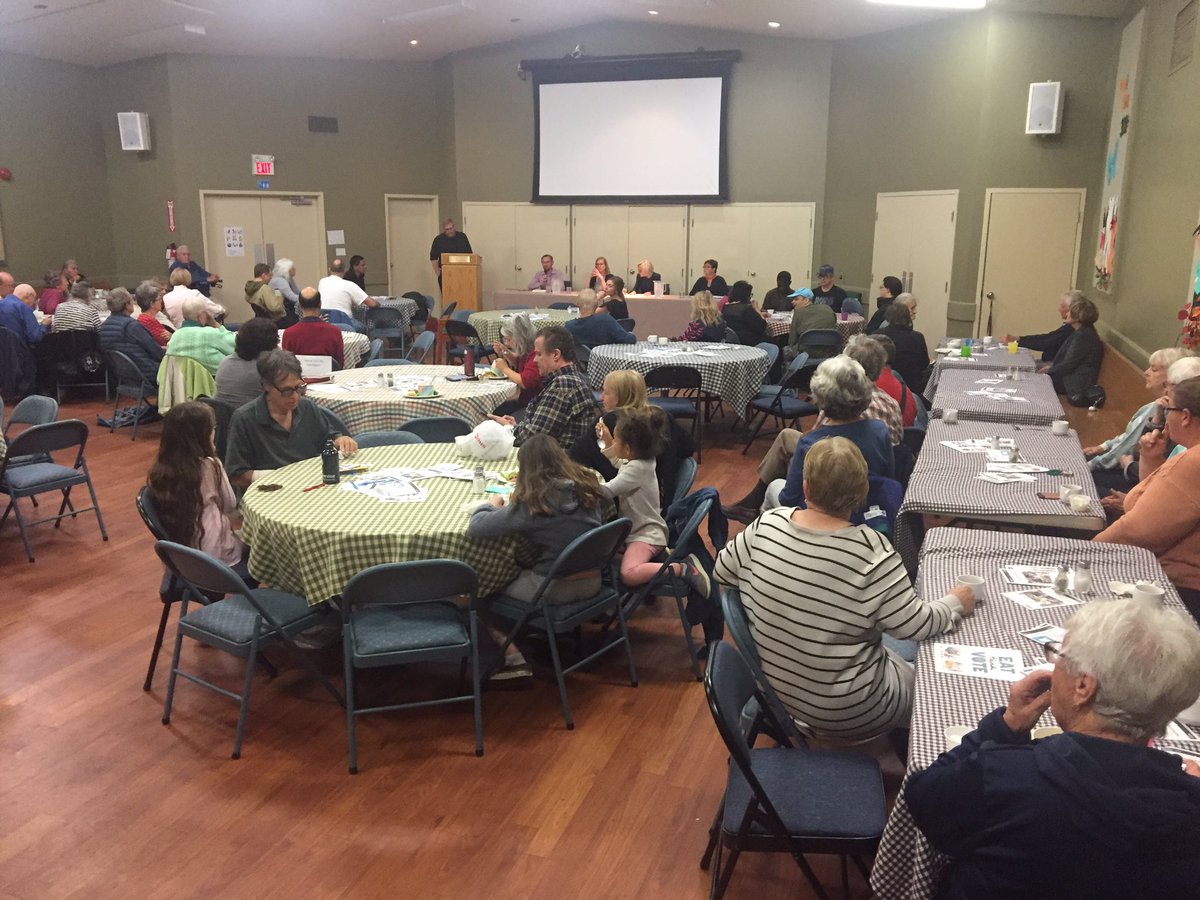 AD4Burlington's tweet photo. A debate tonight at St. Christopher’s. Some great ideas from @LenaeeD to show people that the NDP cares about solving food insecurity. https://t.co/puRXbdbJvX