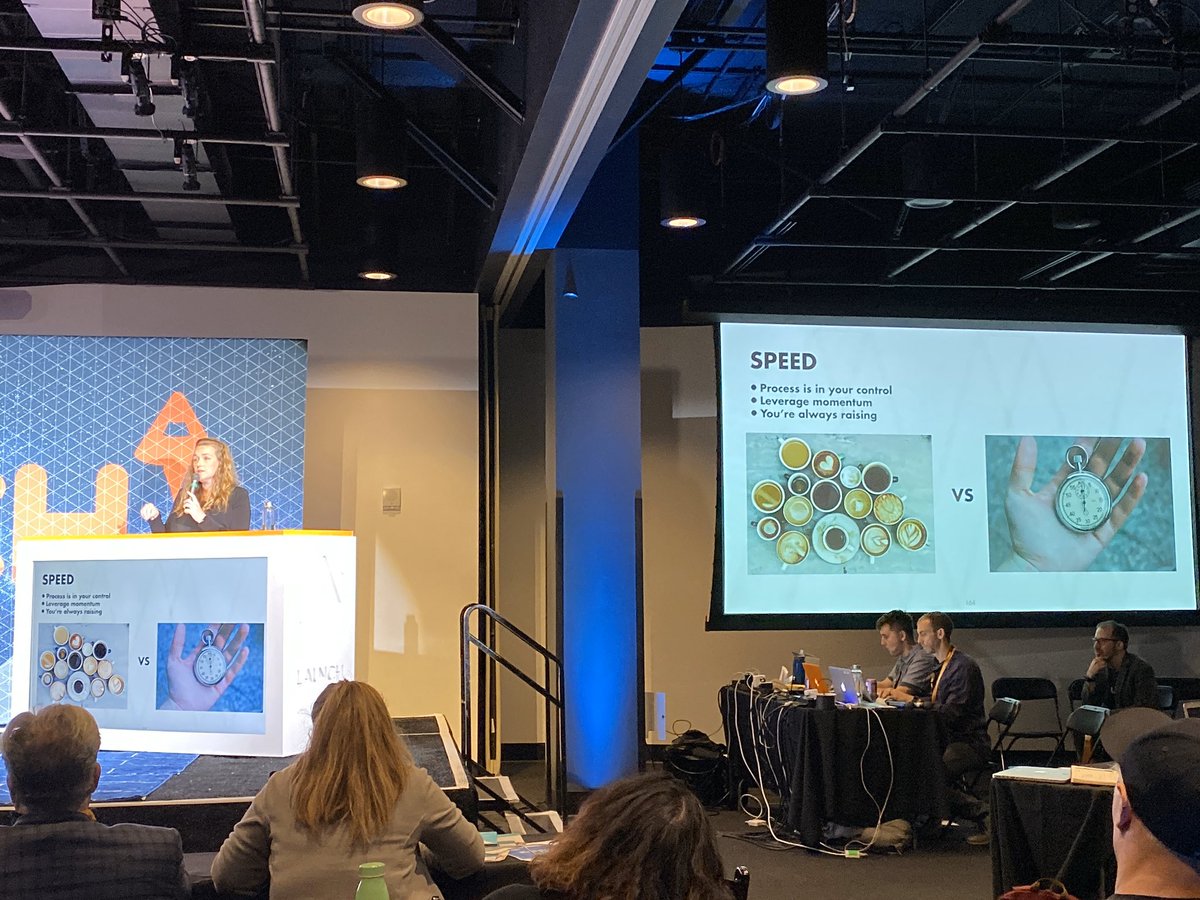 Foundersuite's tweet photo. @saraannet at #LaunchScale2019 talking about speed and momentum when raising capital (I bang on this drum daily... of the 2,000+ startups using https://t.co/beHPfI6nEK the ones that raise quickly run a process and get “heat” going for the deal...) https://t.co/SN2k7dqWzY