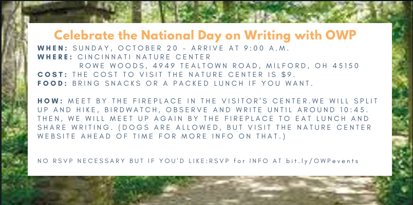 owpmu's tweet photo. Please join us on October 20! #owp40yrs #writeout @writingproject #ThisIsOWP https://t.co/sMFKN8oFIp