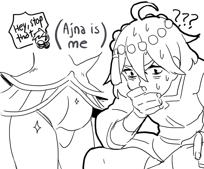 @kinucakes so what if like
ajna would have flashbacks of his nice butt
and because he's in her head (literally) he'd?? know about it???
????? 