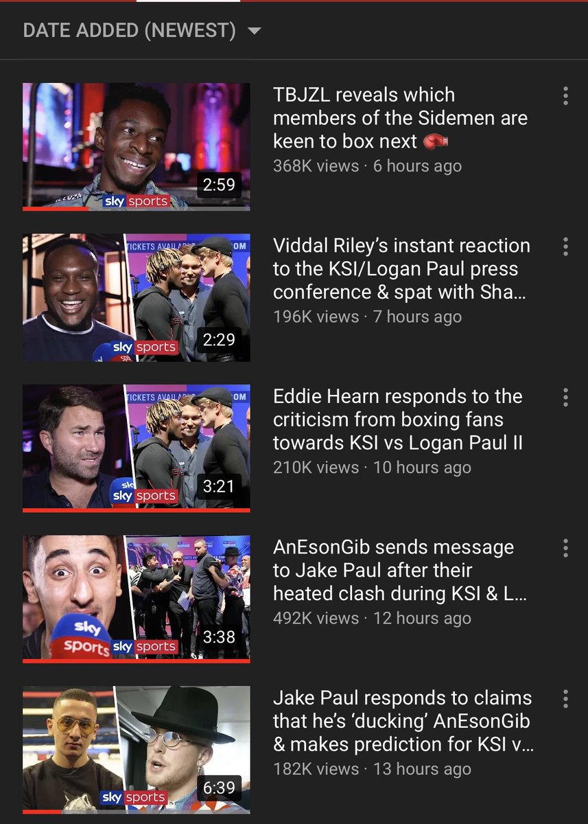 BenmitchellF's tweet image. Can not say “Youtubers are mocking this sport” when in the space of 12 hours all the videos have over 200k views while some boxing videos struggling to get 6k after 1 day 👀 #KSILoganPaul2 @Callux @KSIOlajidebt @LoganPaul @EddieHearn